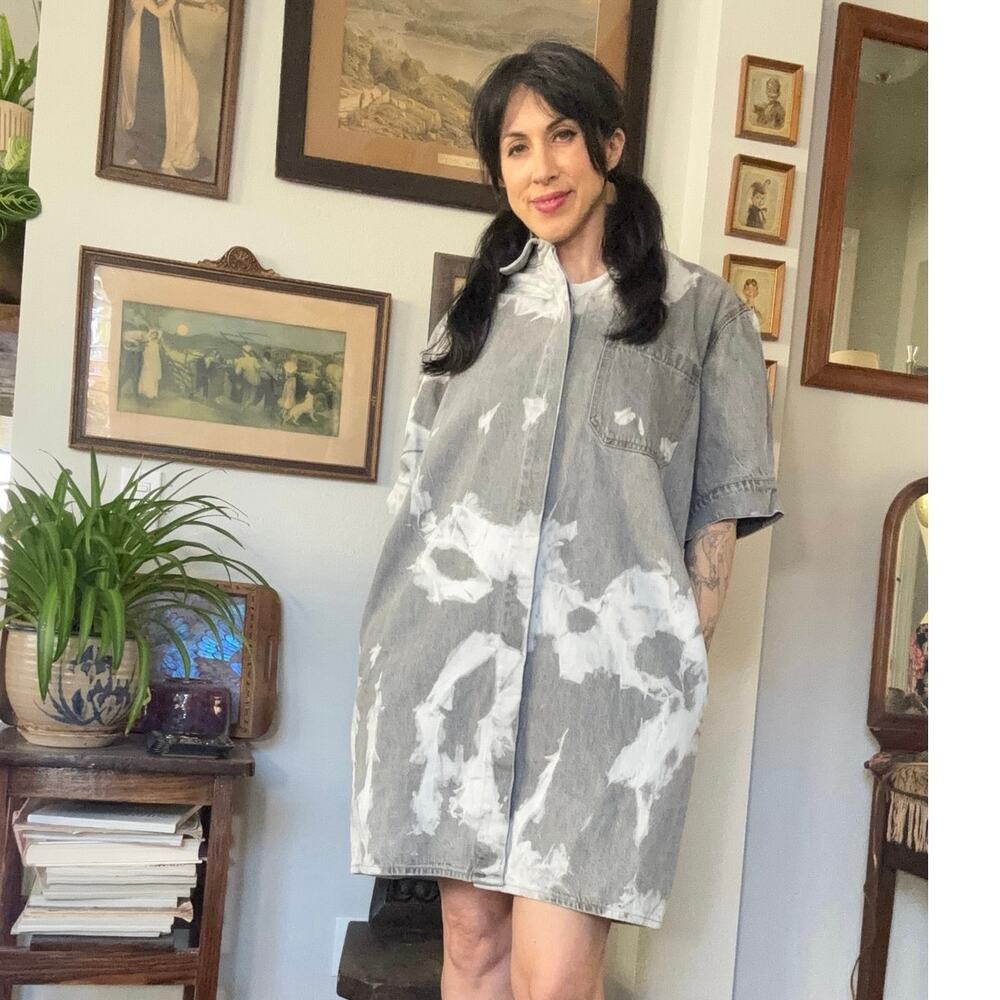 Etica Pia shirt dress tie dye denim button down Medium short sleeve